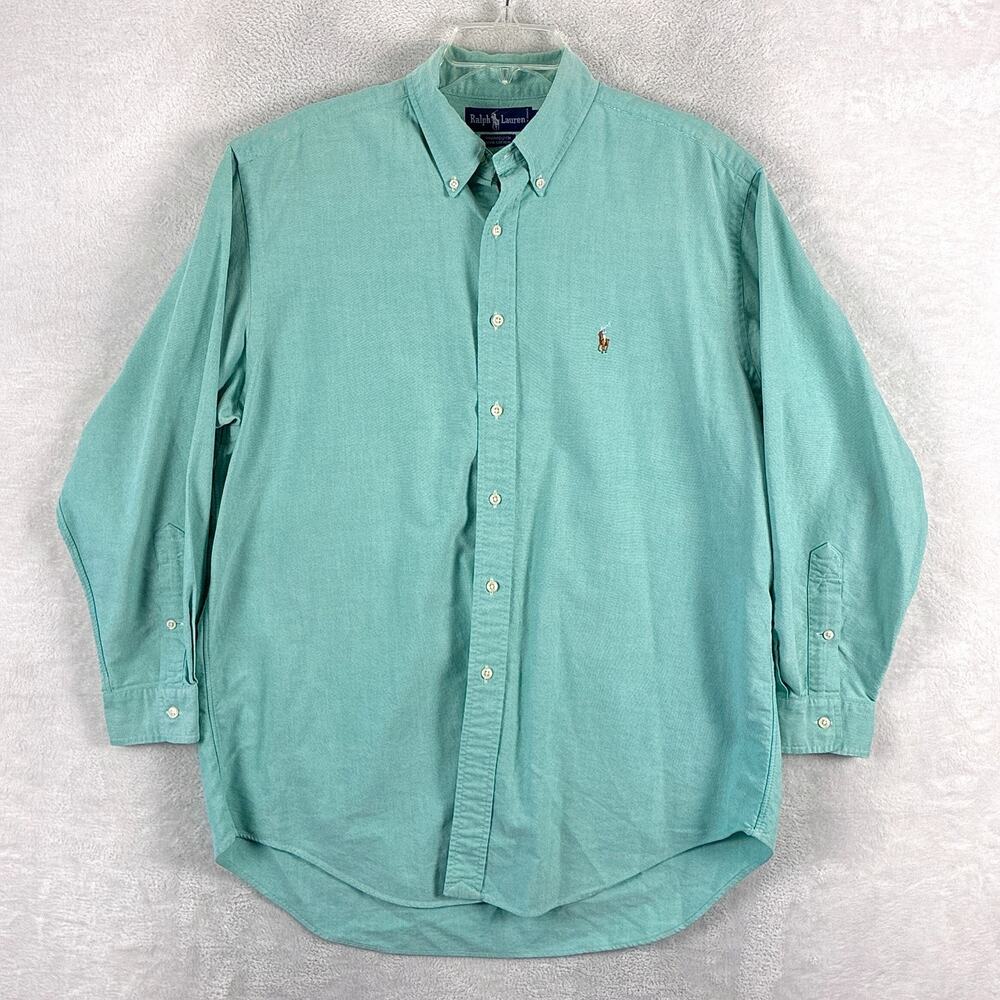 VTG Ralph Lauren Shirt Mens 16.5 (XL) Teal Green Yarmouth Preppy Luxury OCBD 90s